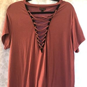 Express short sleeve lace up top